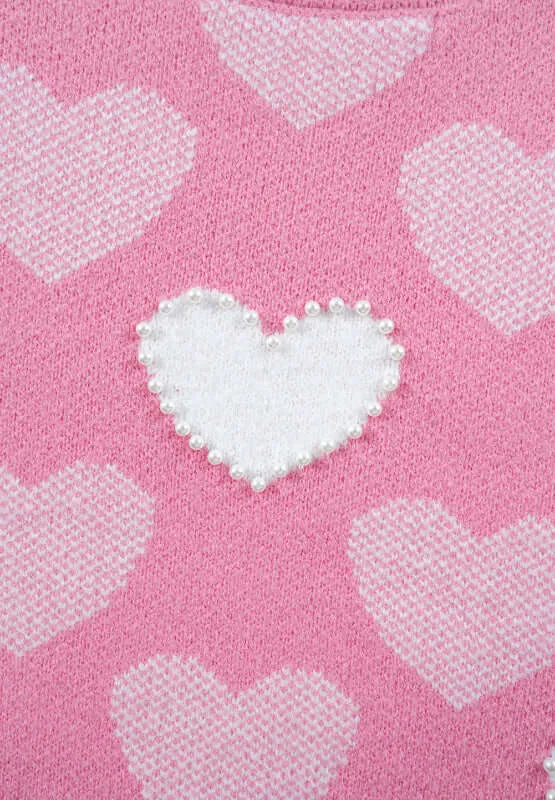 Love & Pearls: Heart Detail Round Neck Sweater