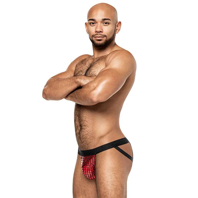 Male Power Disco Desire Strappy Ring Jock Black/Red S/M