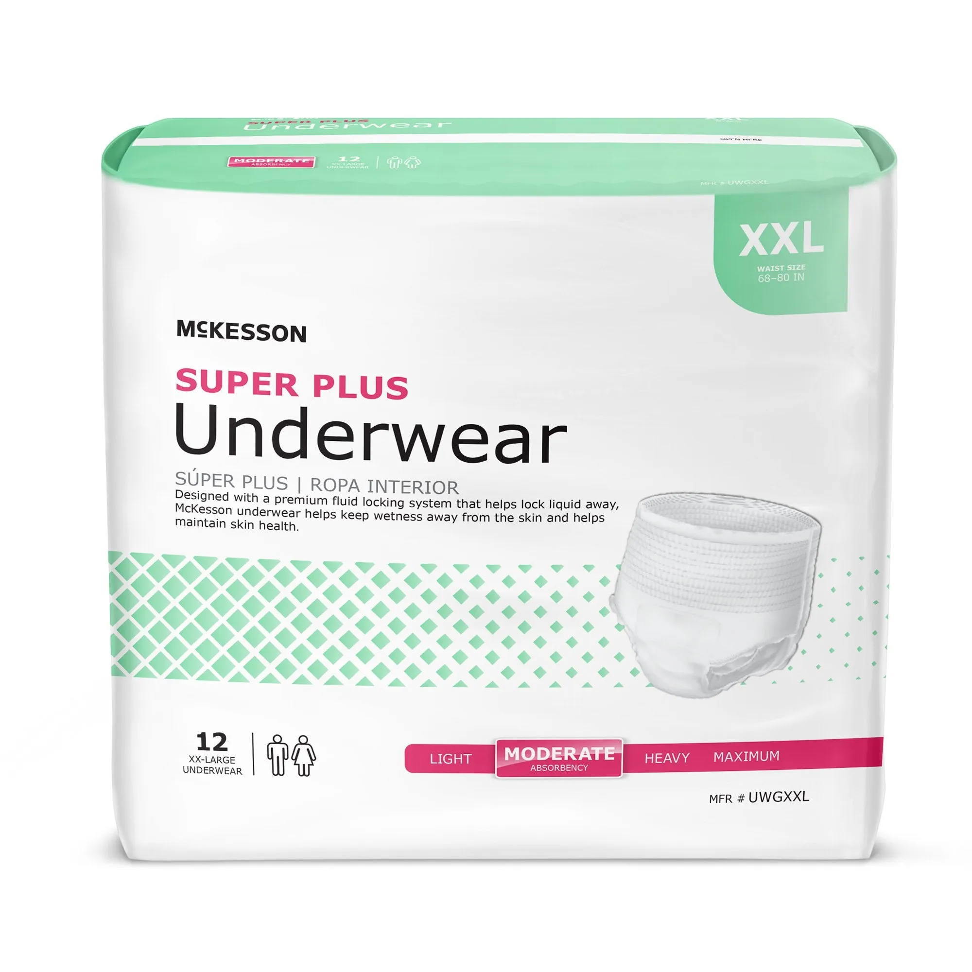 McKesson Super Plus Underwear, Adult Unisex, 2X-Large, Disposable, Latex-Free