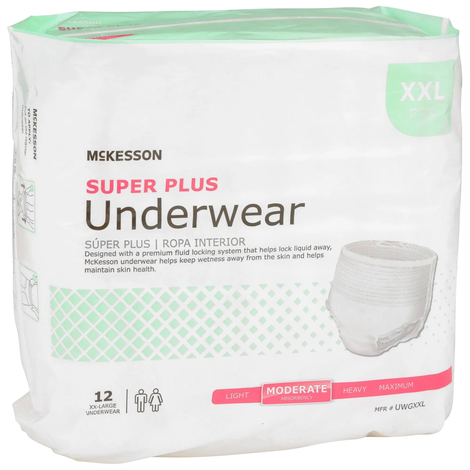 McKesson Super Plus Underwear, Adult Unisex, 2X-Large, Disposable, Latex-Free