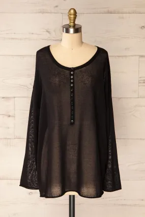 Melbourne Black | Sheer Oversized Long Sleeve Top