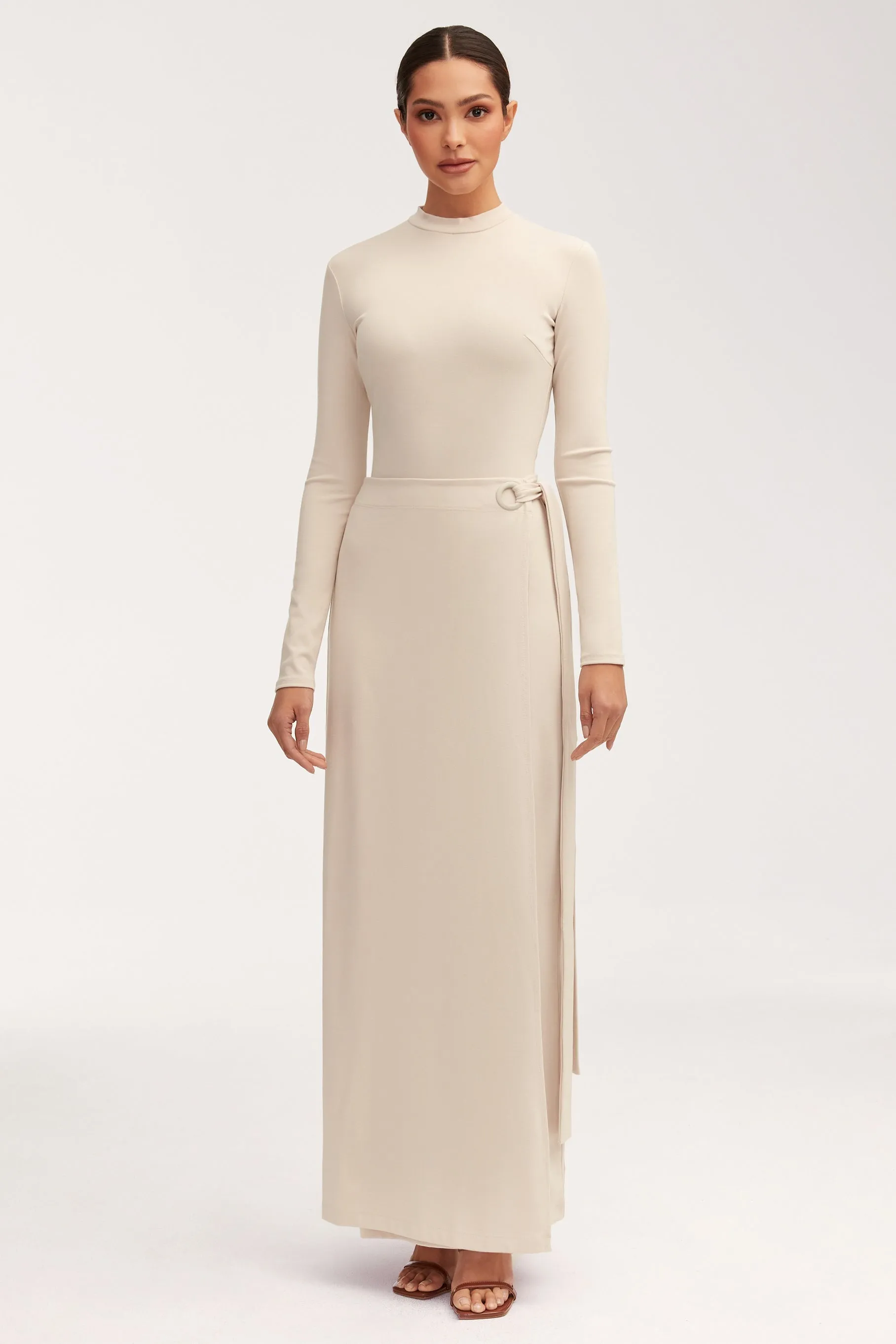 Melissa Jersey Maxi Dress with Wrap Skirt - Stone