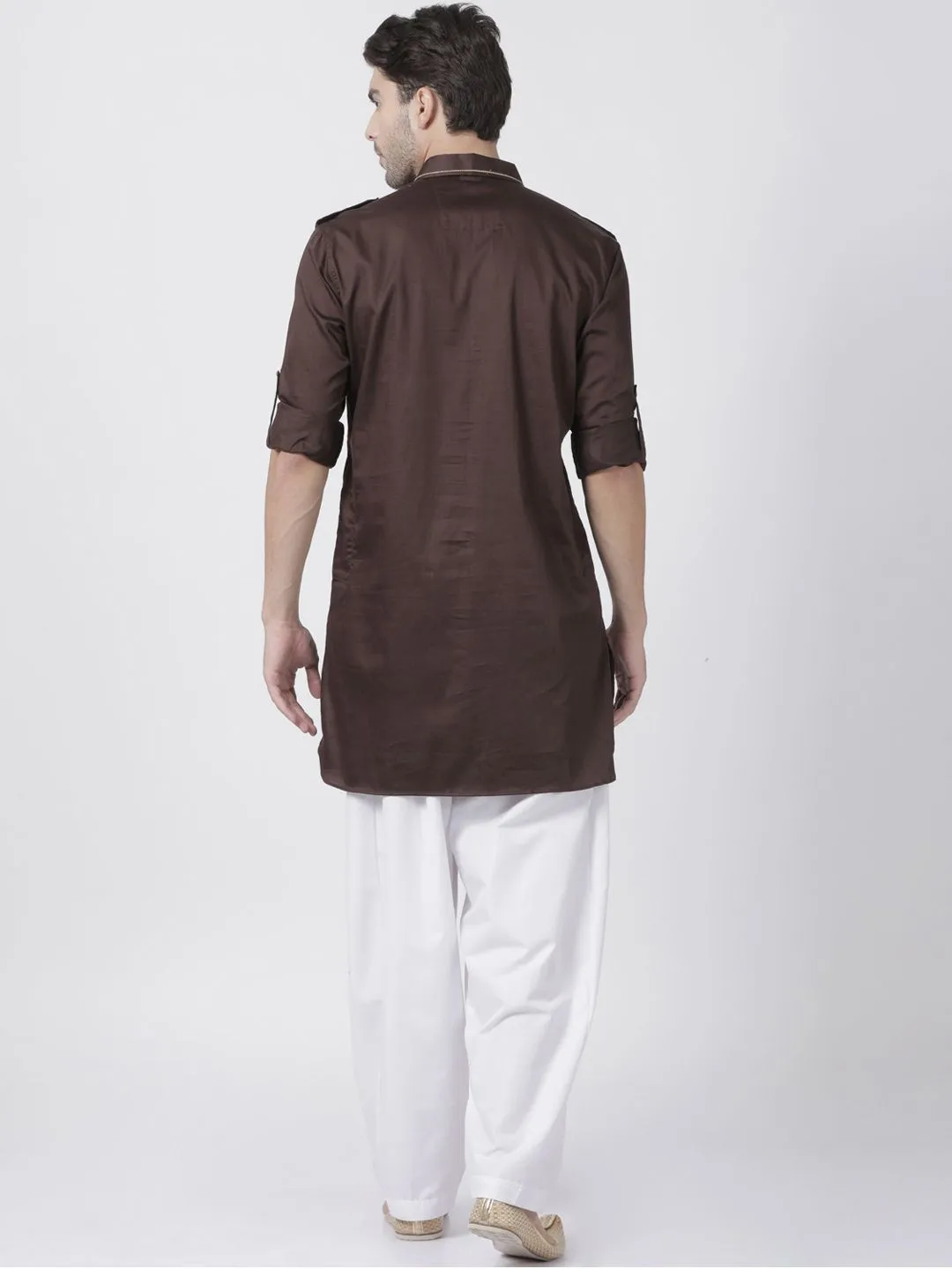 Men's Brown Cotton Blend Pathani Suit Set