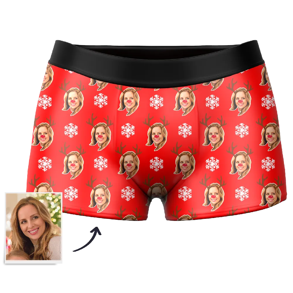 Men's Custom Christmas Reindeer Face Boxer Shorts