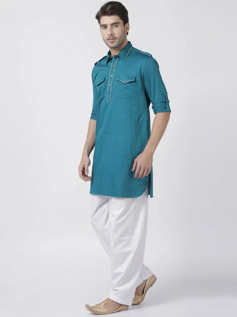 Men's Dark Green Cotton Blend Pathani Suit Set