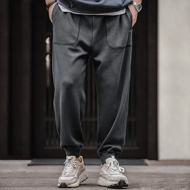 Men's Gray Sweatpants with Large Pockets and Drawstring Waist