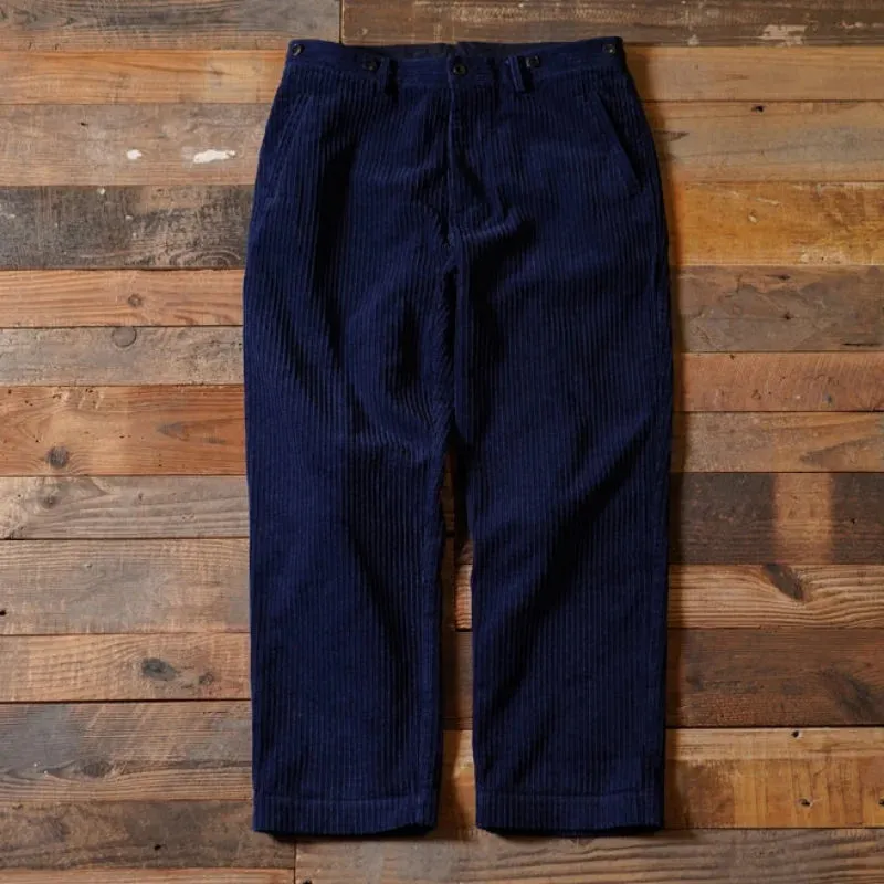 Men's Indigo Corduroy Work Pants - Straight High Waist Trousers