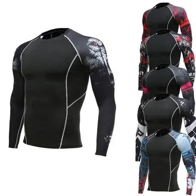 Men's Motorcycle Jersey Sets Quick Dry Compression Sport Bodybuilding T-Shirt Underwear Suit for Fitness