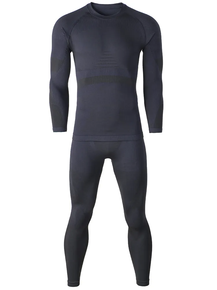 Men's Winter Grey Ski Thermal Underwear Set Wicking Quick-Drying