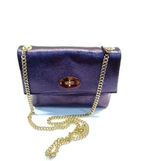 Metallic Navy Leather Small Crossover Bag