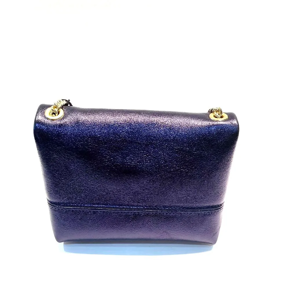 Metallic Navy Leather Small Crossover Bag