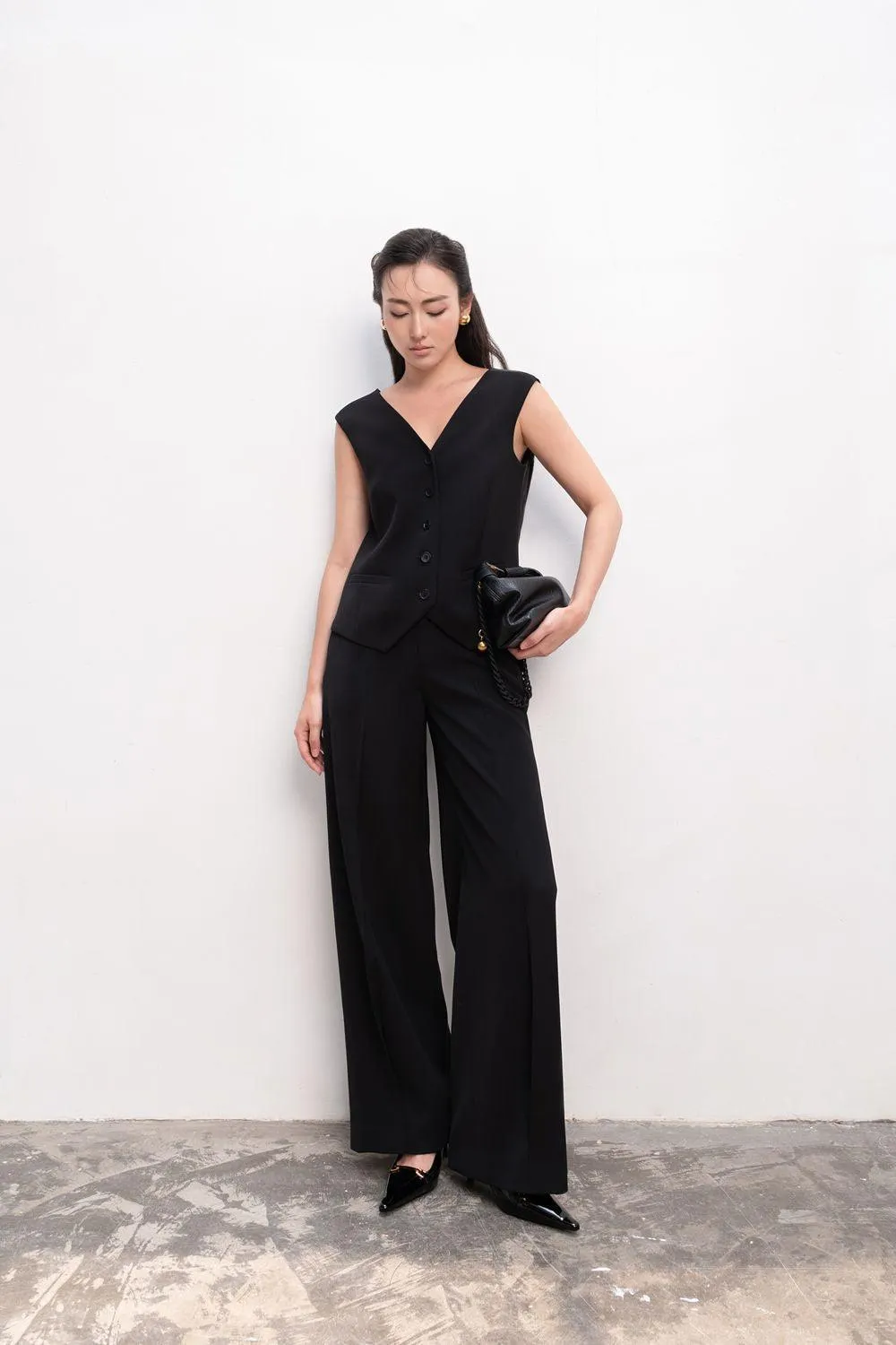 Micah Straight Wide Leg Crepe Ankle Length Pants