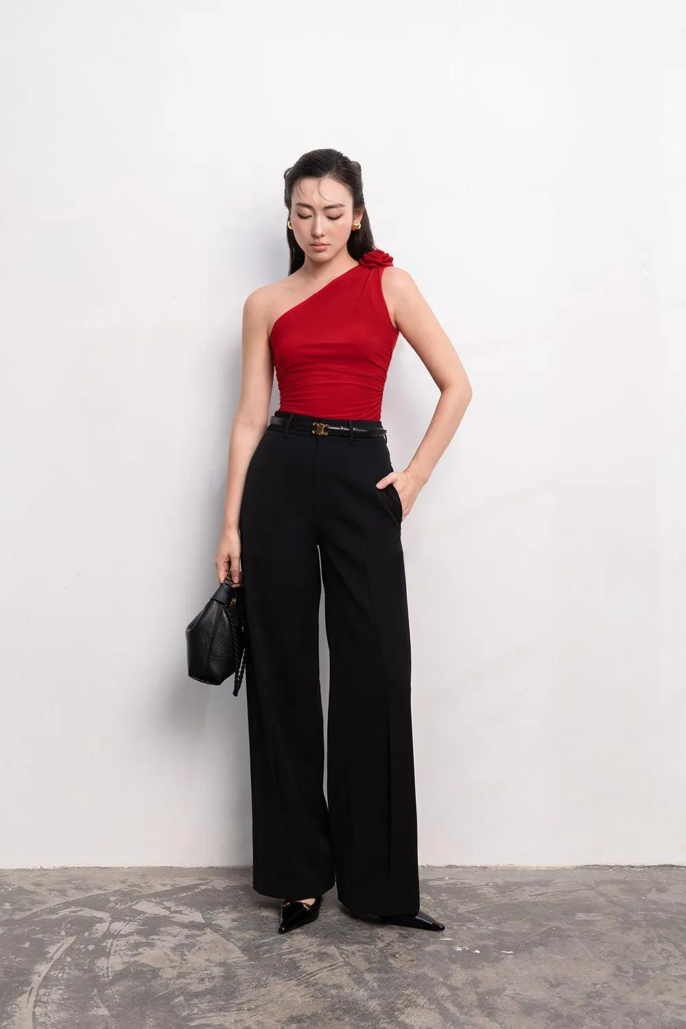 Micah Straight Wide Leg Crepe Ankle Length Pants