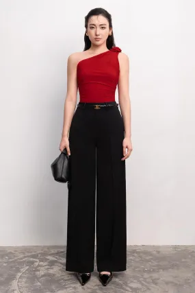 Micah Straight Wide Leg Crepe Ankle Length Pants