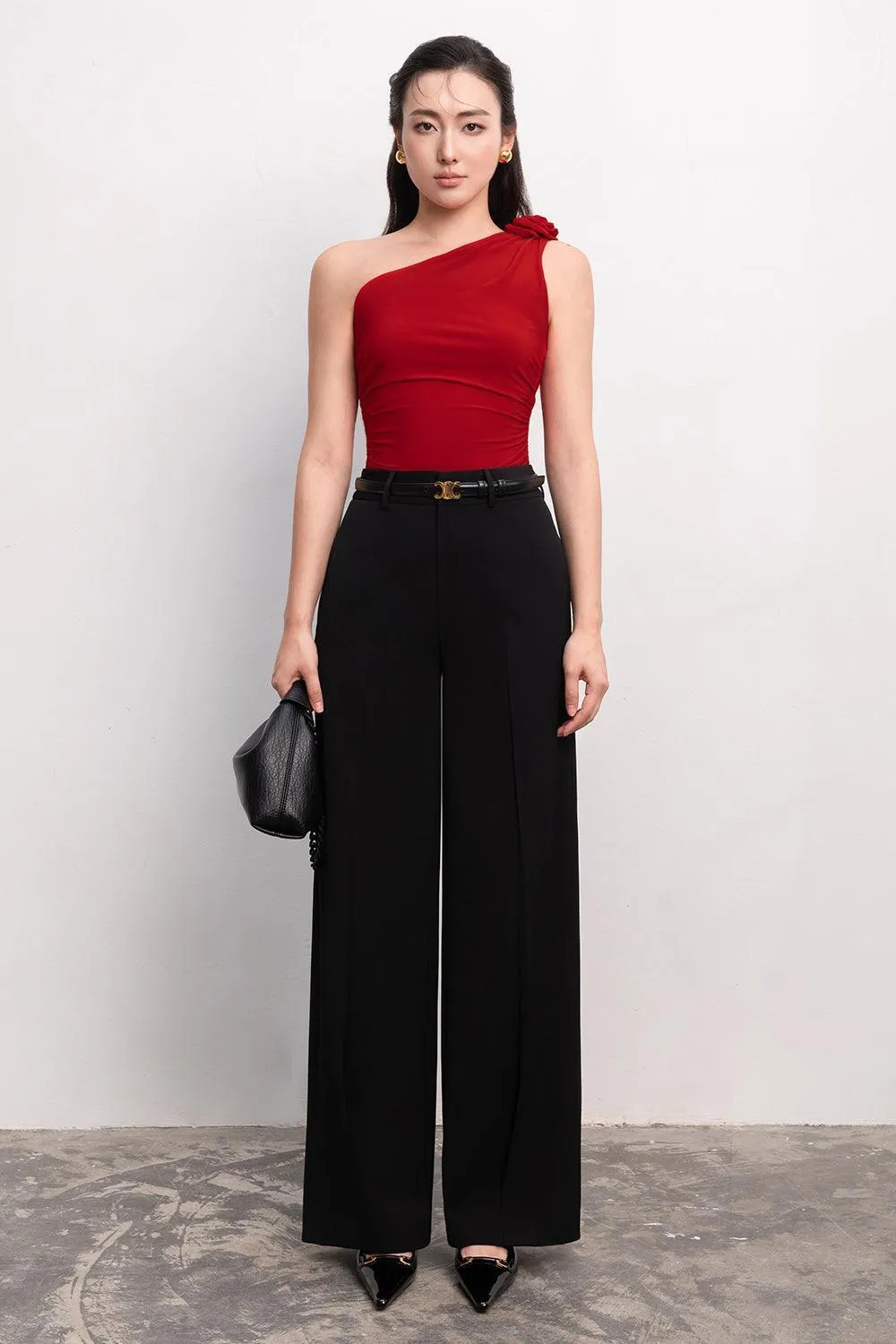 Micah Straight Wide Leg Crepe Ankle Length Pants