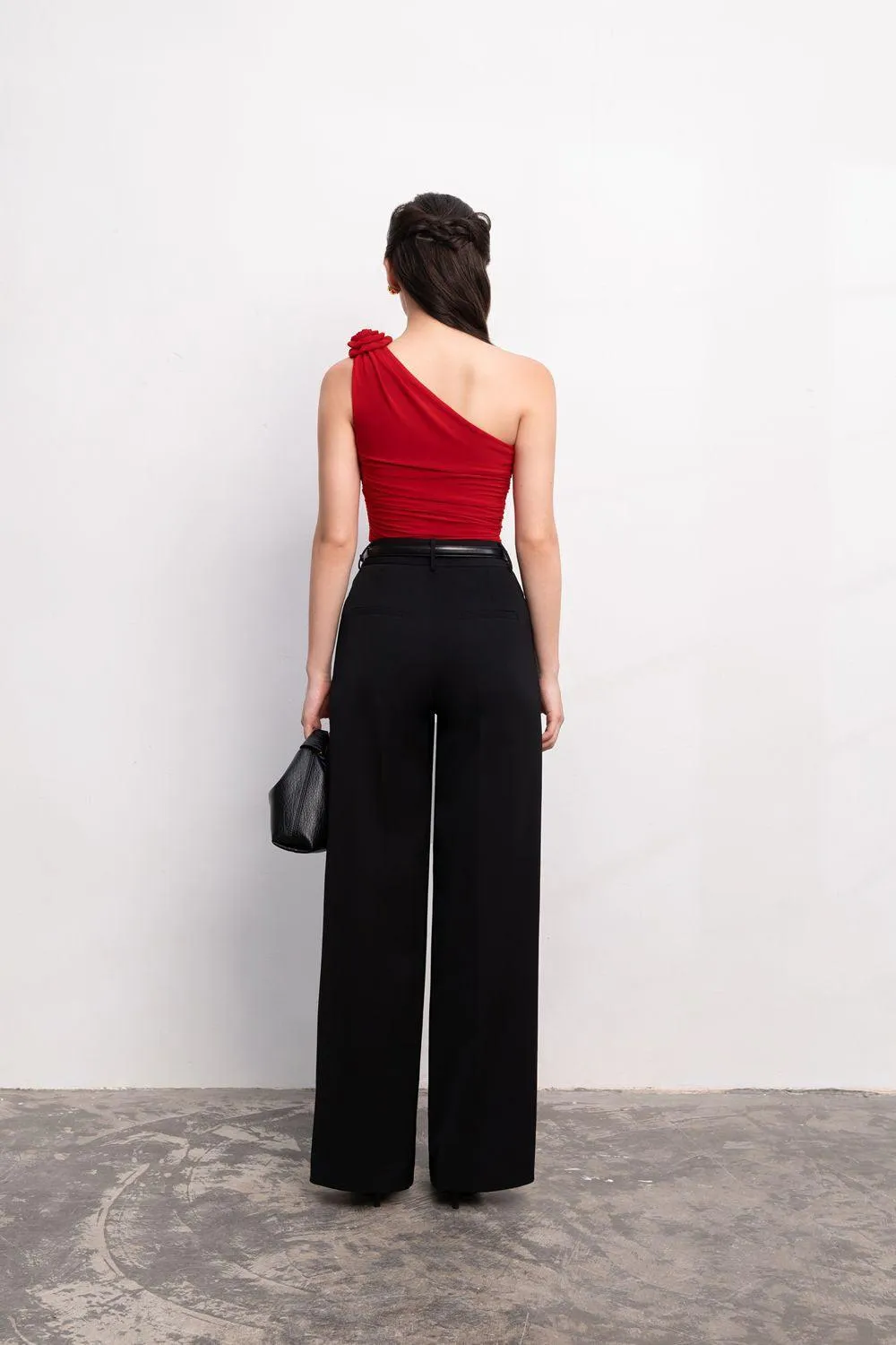 Micah Straight Wide Leg Crepe Ankle Length Pants