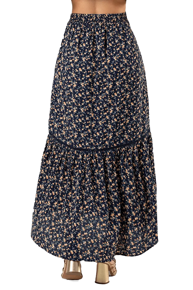 Miss Me Floral Print Flared Maxi Skirt