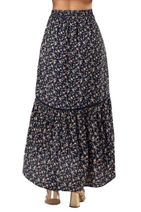 Miss Me Floral Print Flared Maxi Skirt