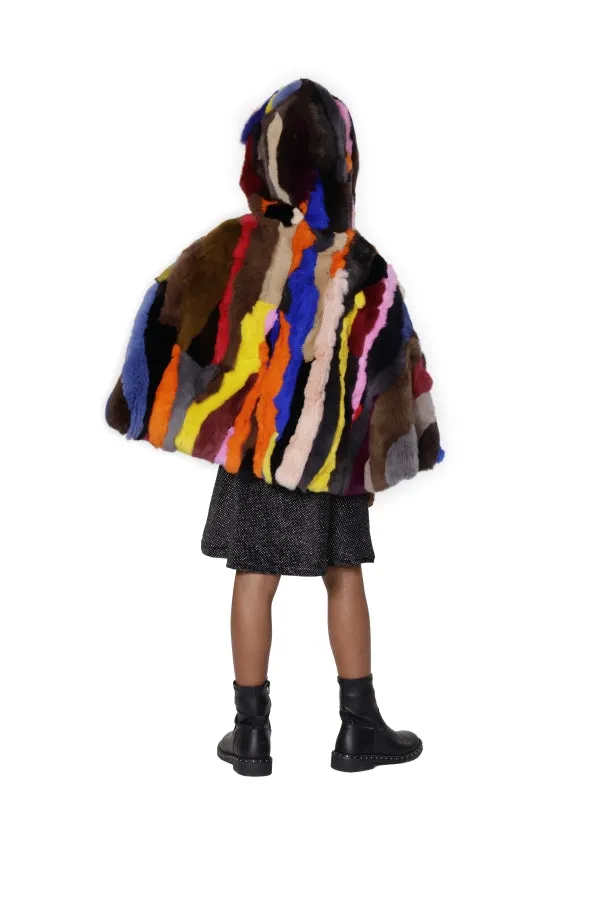 Multicolor Rabbit Cape with Hood