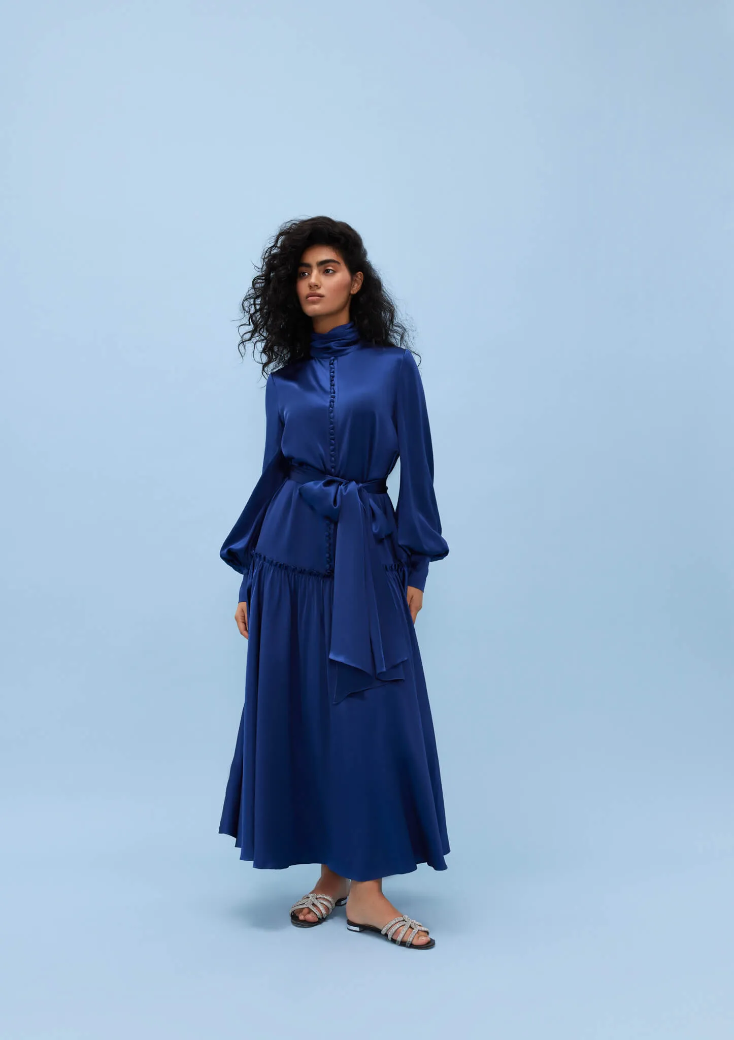 Muscari Belted Silk Maxi Dress