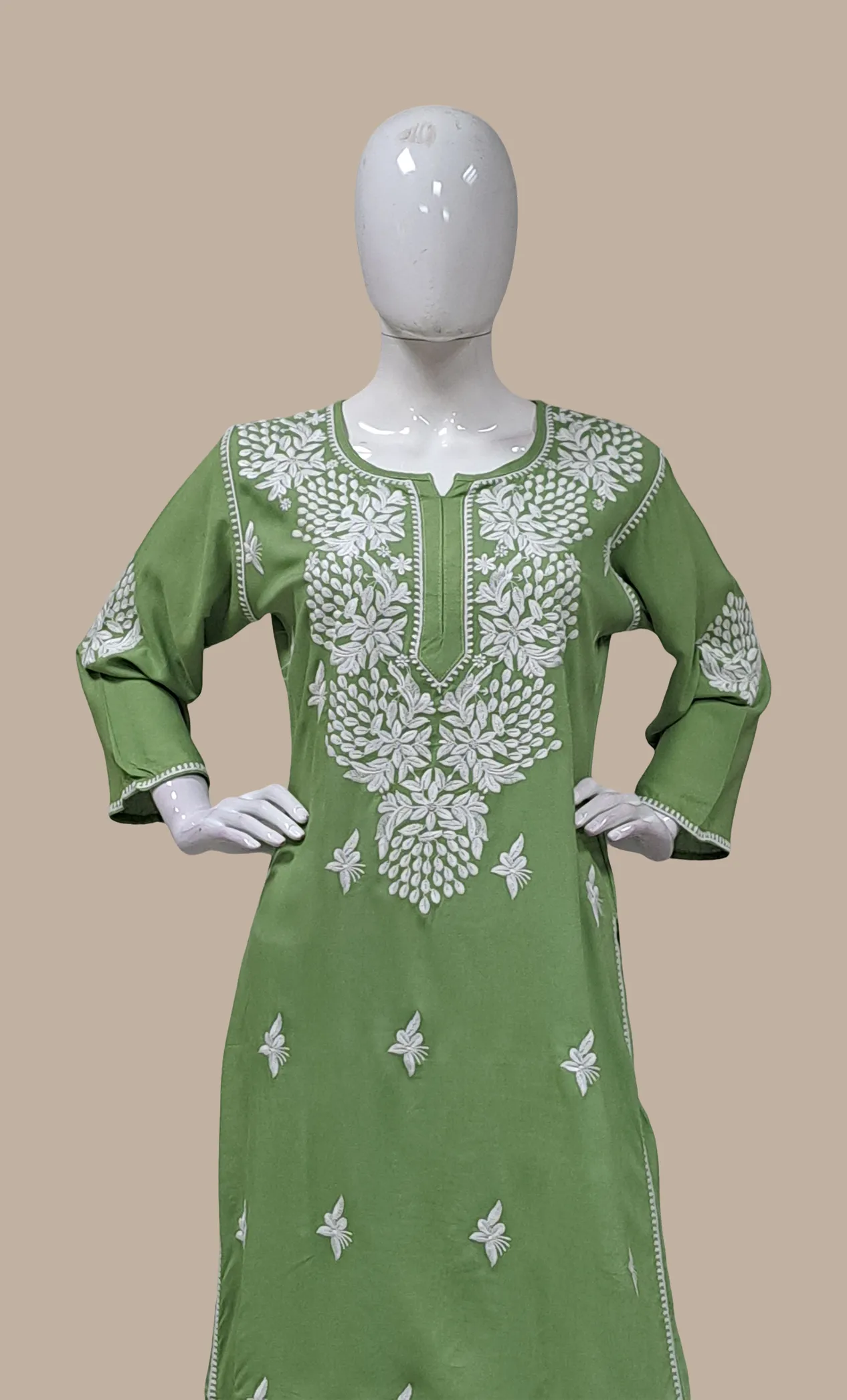 Olive Green Embroidered Kurti Top & Pants