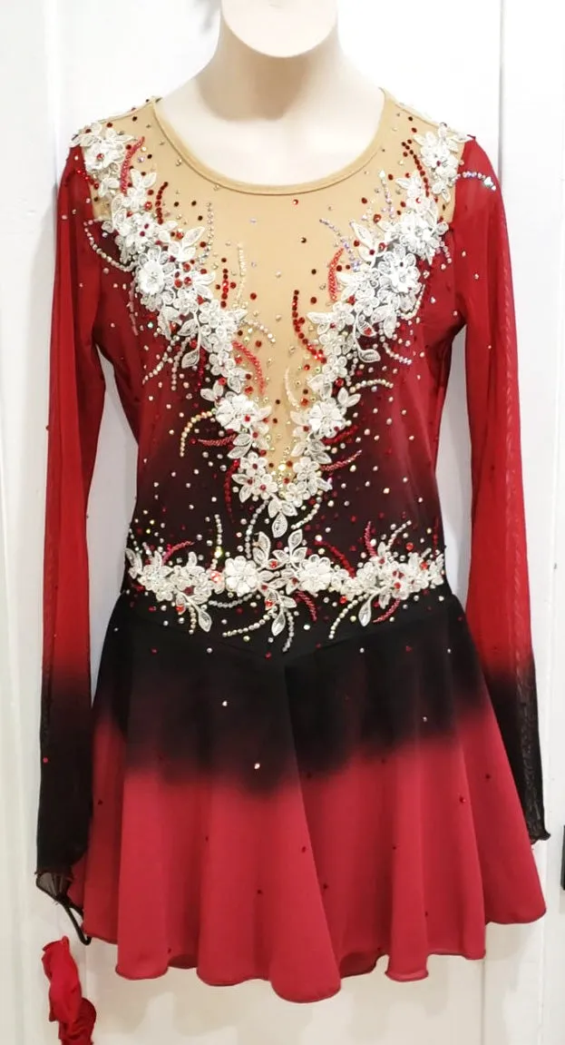 Ombre Competition Figure Skating Dress Wine & Lace BSU230117