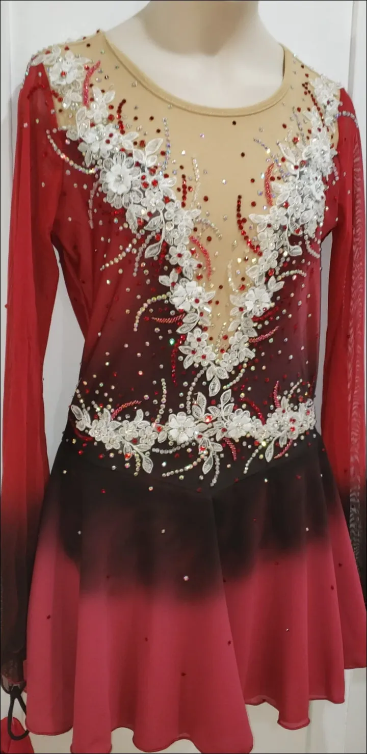 Ombre Competition Figure Skating Dress Wine & Lace BSU230117