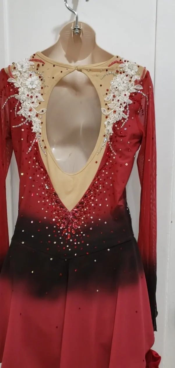 Ombre Competition Figure Skating Dress Wine & Lace BSU230117