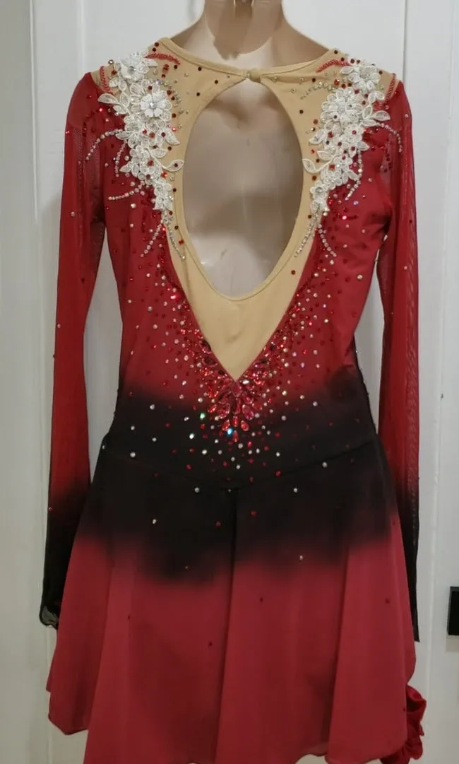 Ombre Competition Figure Skating Dress Wine & Lace BSU230117