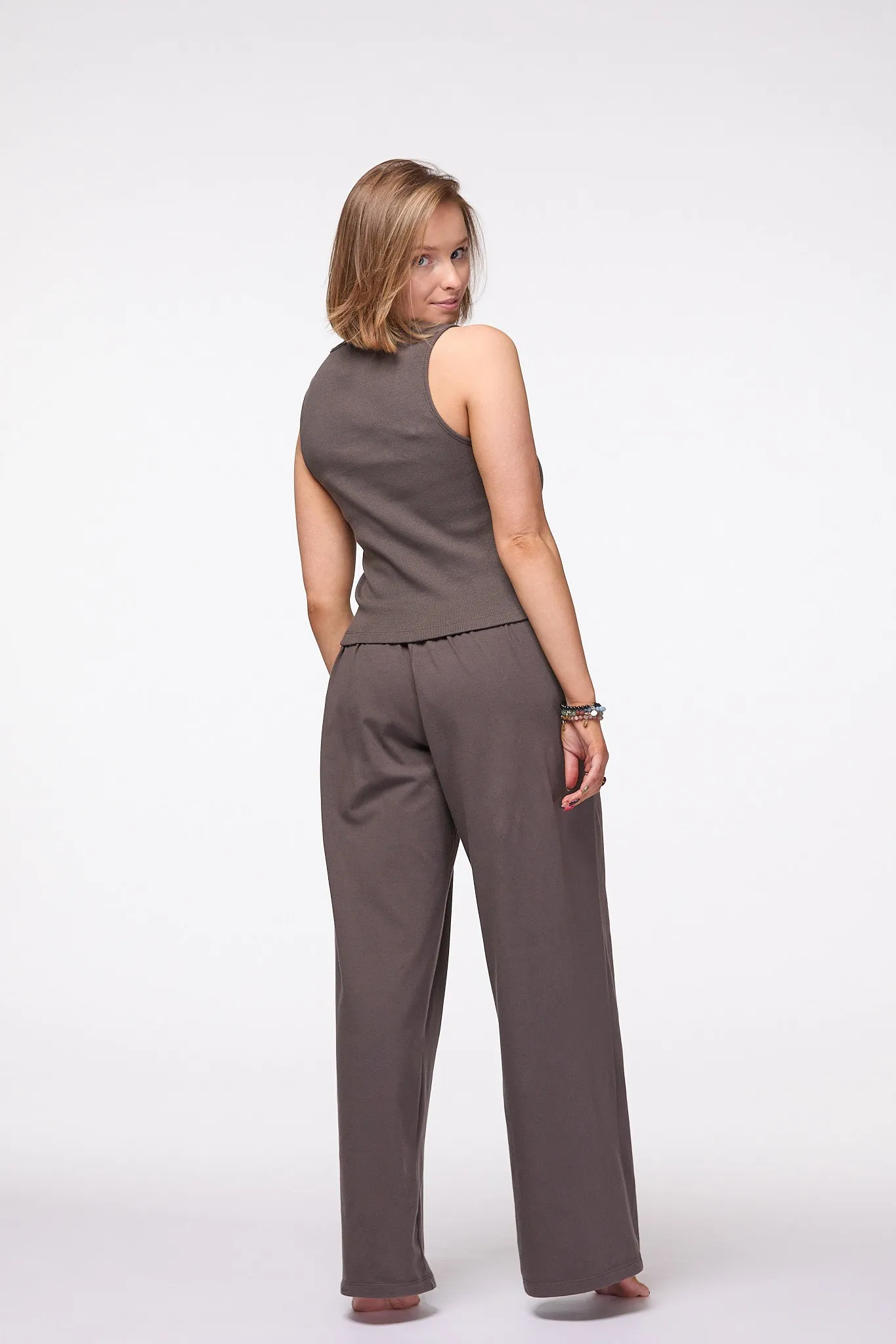 Palazzo Wide Leg Pants | Brown