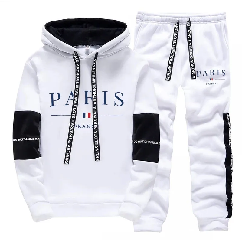 PARIS Tracksuit Casual Hooded Sweatshirt Sweatpants 2 Piece Set