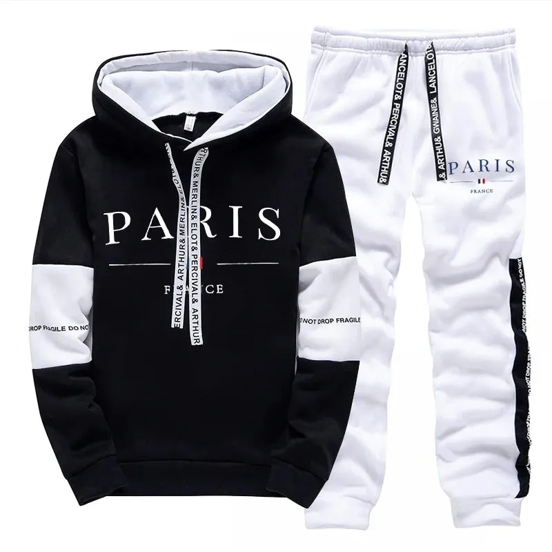 PARIS Tracksuit Casual Hooded Sweatshirt Sweatpants 2 Piece Set