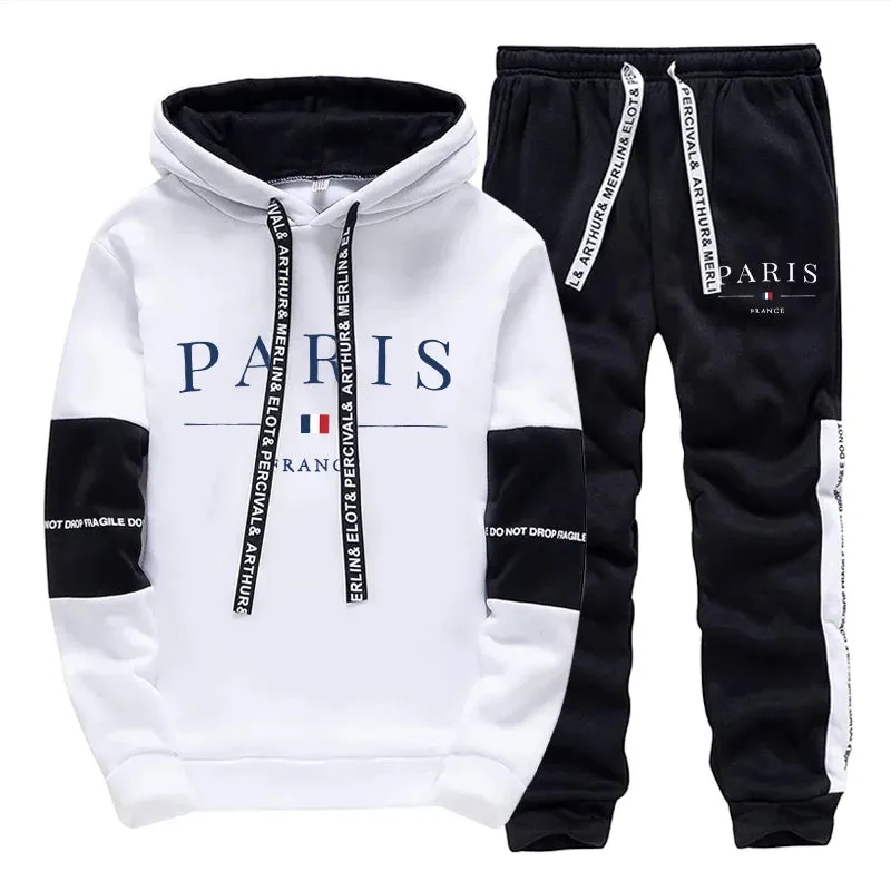 PARIS Tracksuit Casual Hooded Sweatshirt Sweatpants 2 Piece Set