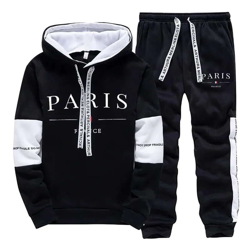 PARIS Tracksuit Casual Hooded Sweatshirt Sweatpants 2 Piece Set