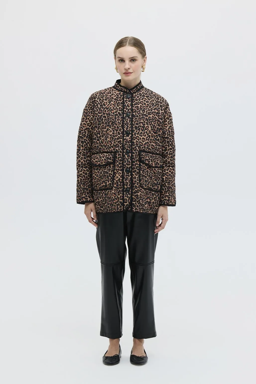 Patterned Quilted Coat Leopard