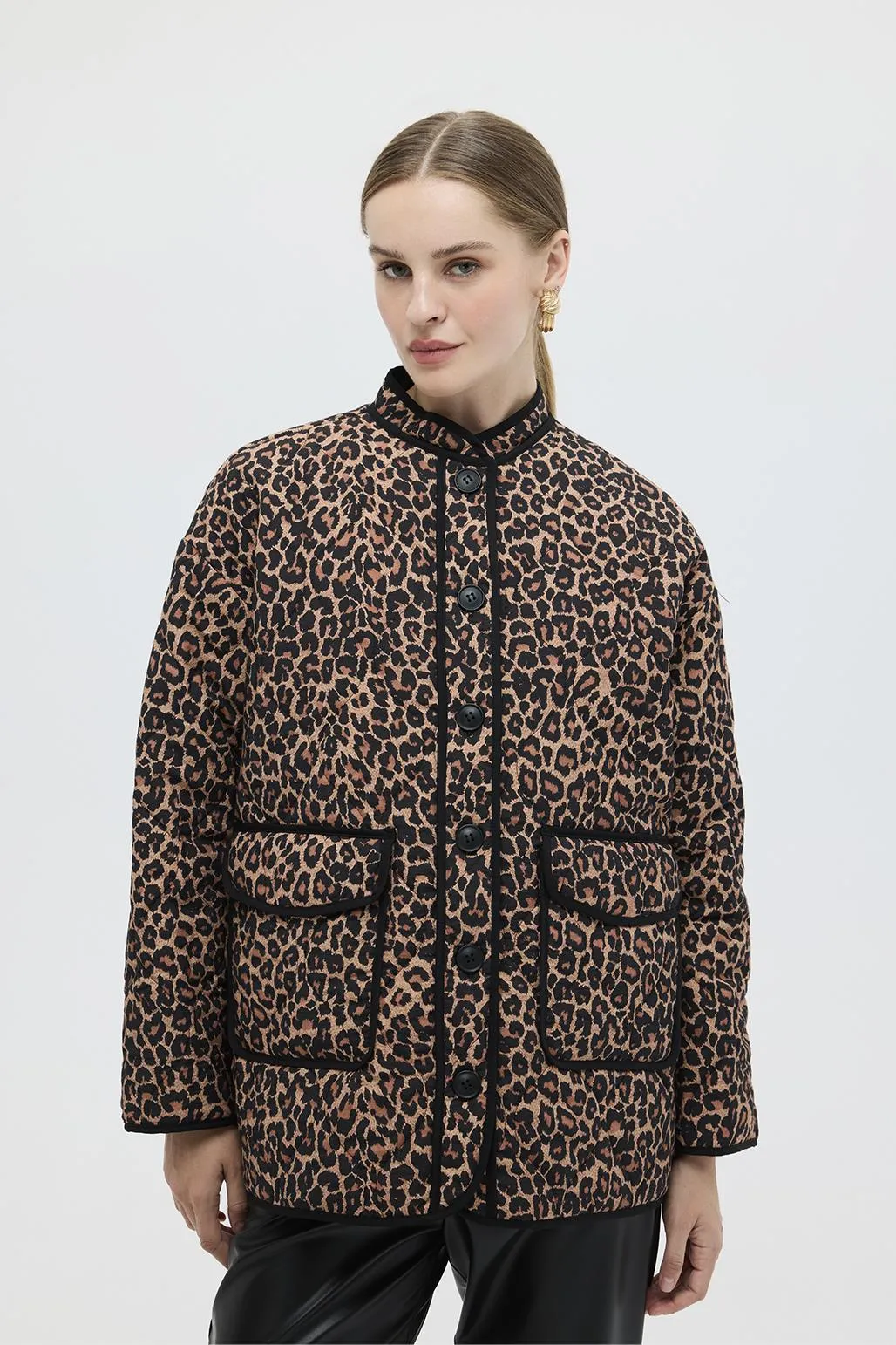 Patterned Quilted Coat Leopard