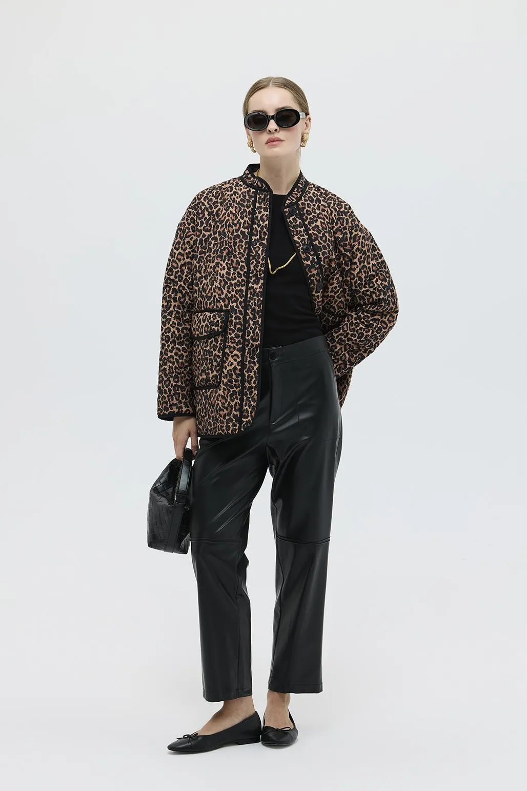 Patterned Quilted Coat Leopard