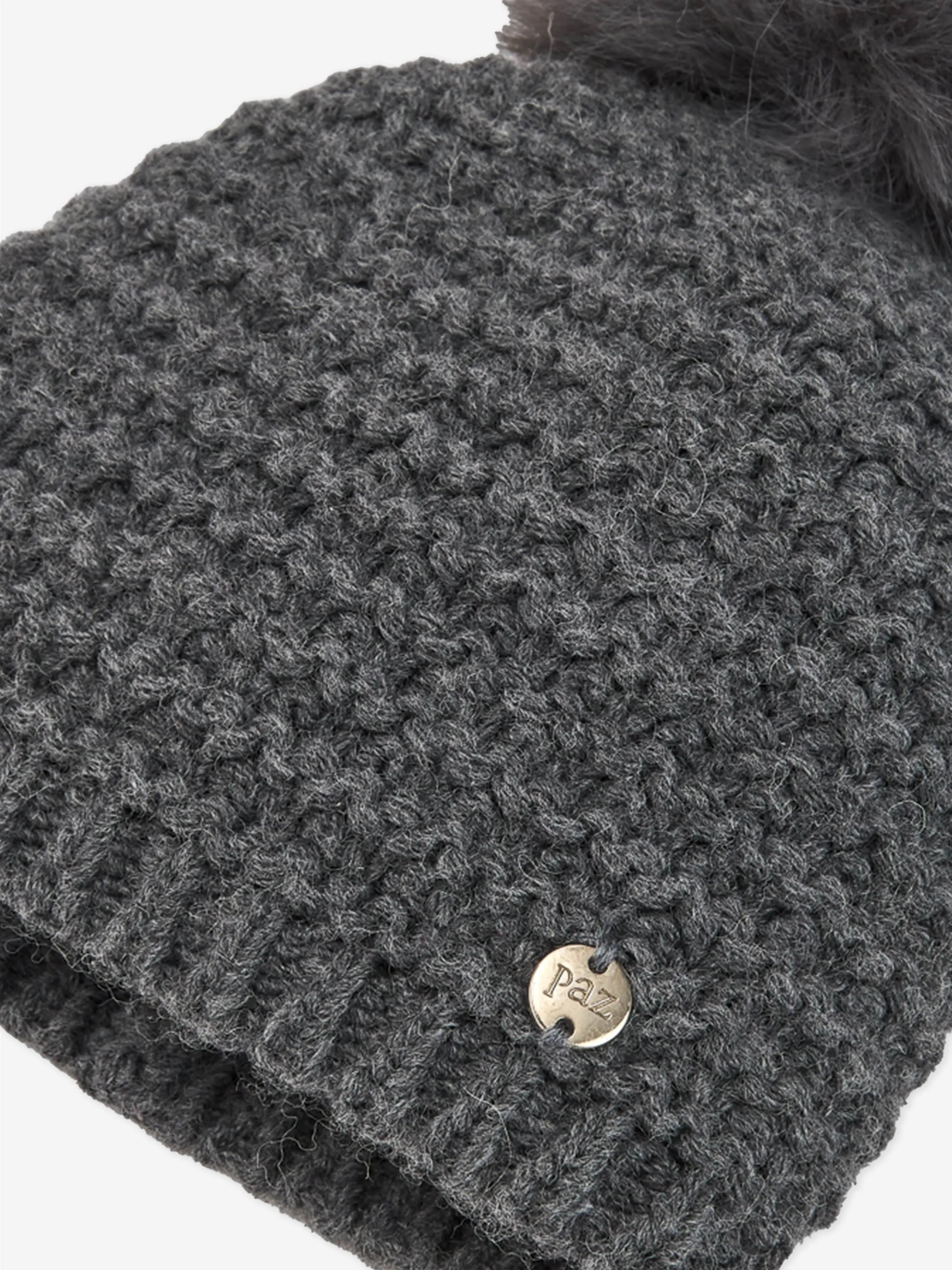 Paz Rodriguez Baby Wool Knit Pom-Pom Hat in Grey