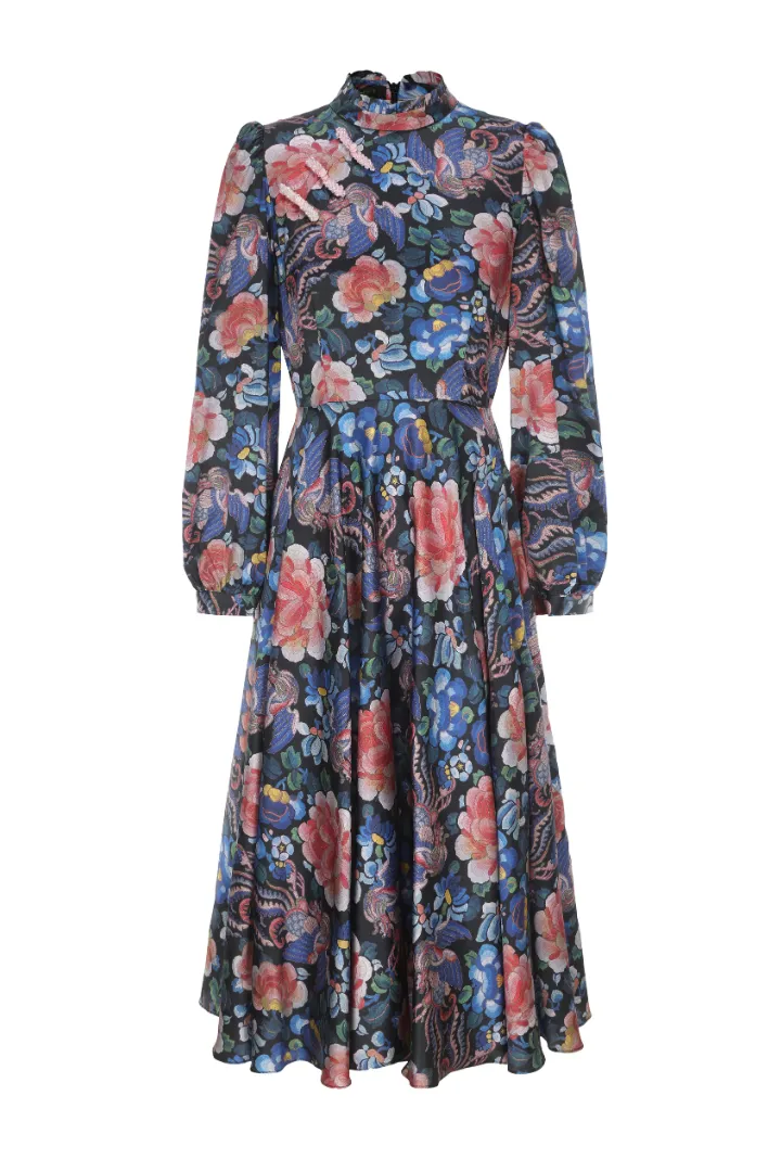 Peony Print Regal Dress Blue