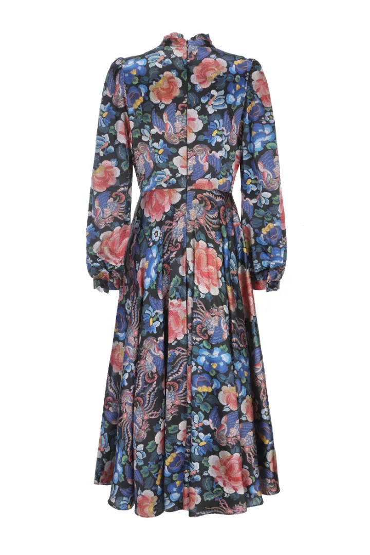 Peony Print Regal Dress Blue