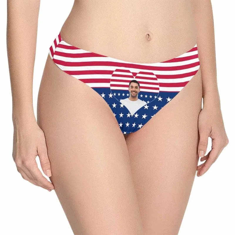 Personalized Love Heart Underwear for Her Custom Face Flag Women's High Waist Briefs