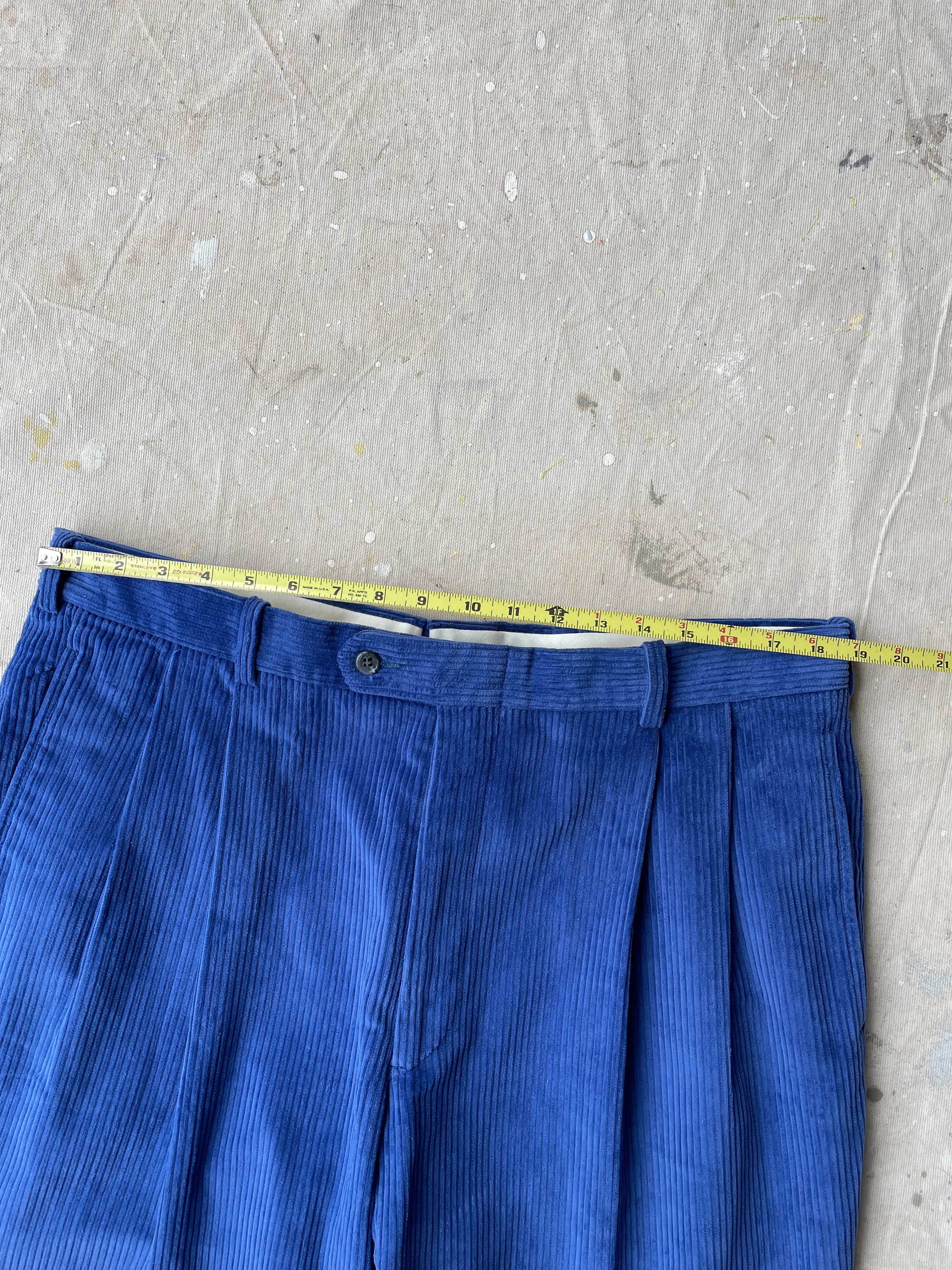 PLEATED CORDUROY PANTS—COBALT [38X31]