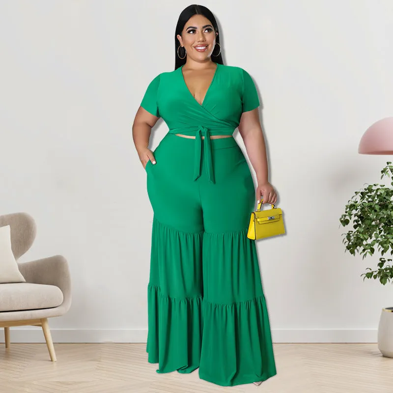 Plus Size Two-Piece Wide-Leg Pants Set