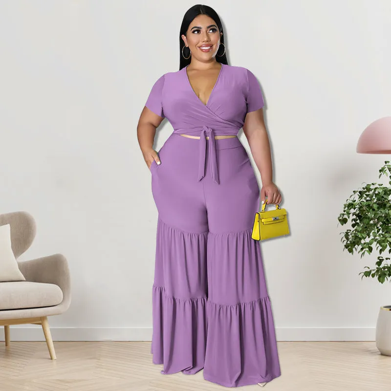 Plus Size Two-Piece Wide-Leg Pants Set