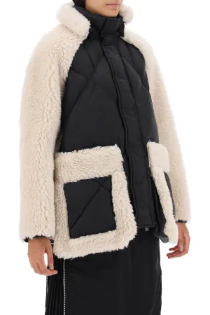 Sacai Convertible Jacket In Ripstop And Faux Shearling