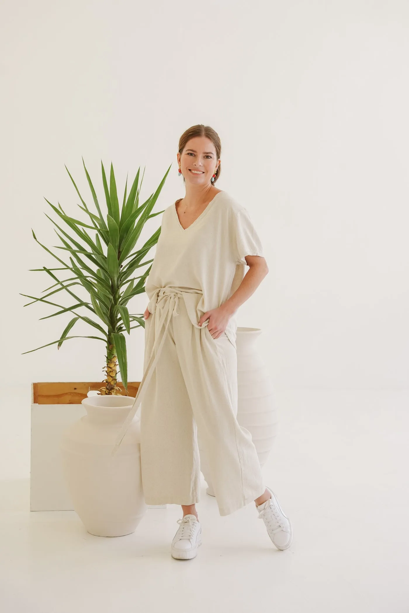 Sandy Linen Tie-Front Pants