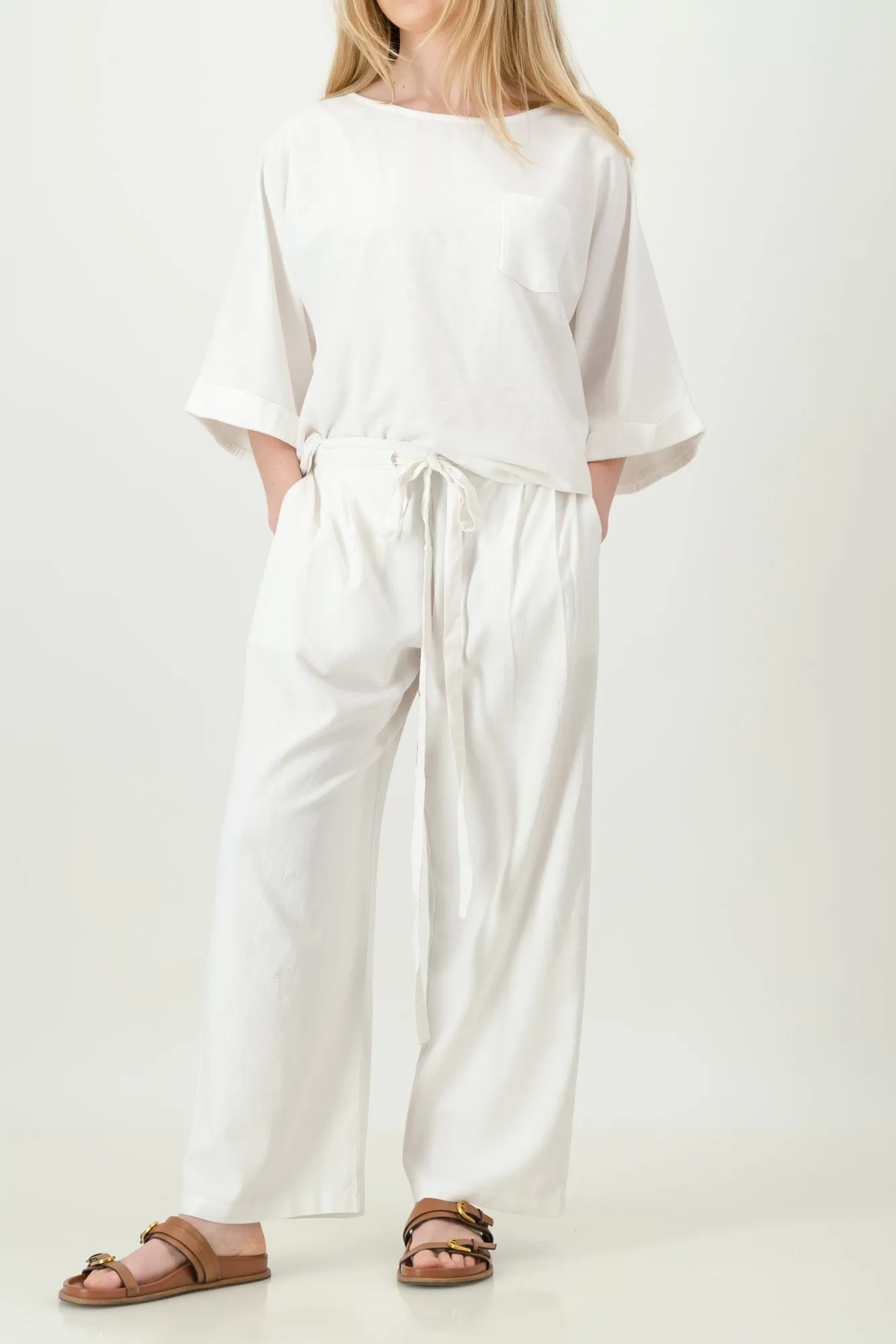 Sandy Linen Tie-Front Pants