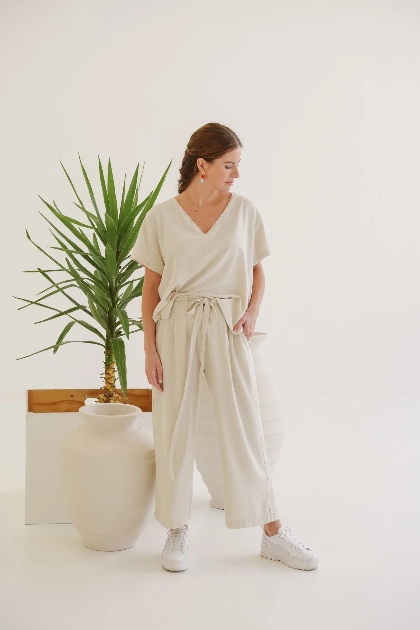 Sandy Linen Tie-Front Pants