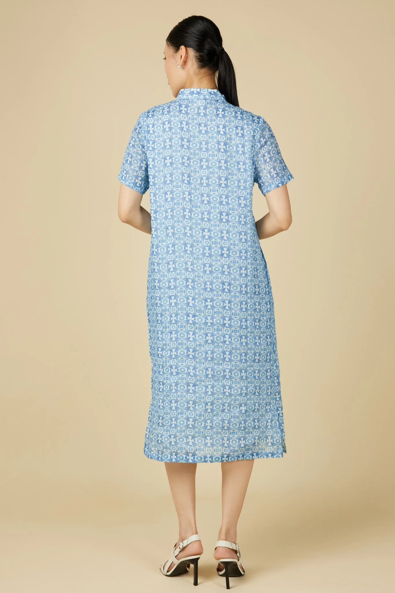 Short Sleeve Cheongsam Dress - Geometric