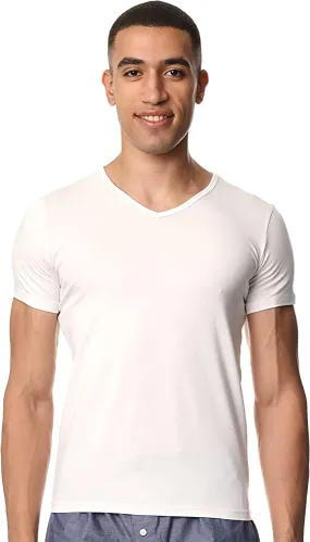 Short Sleeve Undershirt For Men V Neck - White